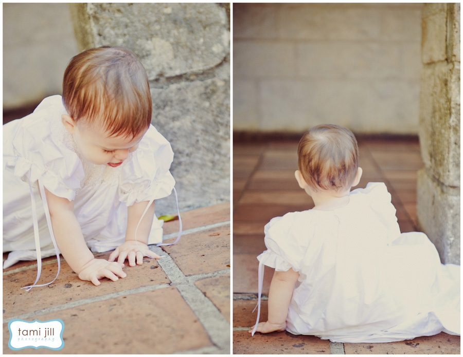 Baby at the Spanish Monastery. Baby crawls on floor at the Miami Spanish Monastery.