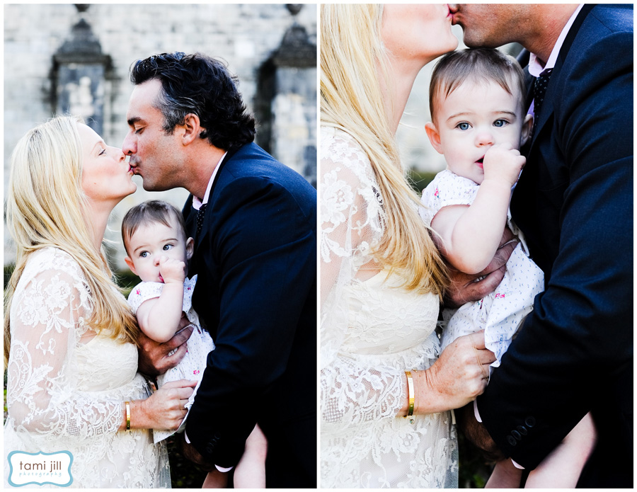 Family Portrait at Spanish Monastery. Family poses during a photo shoot at the Spanish Monastery in Miami.