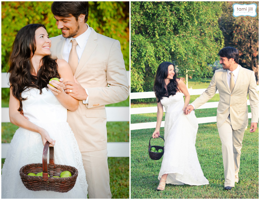 Portrait of bride holding green apples at this vintage South Floridawedding.