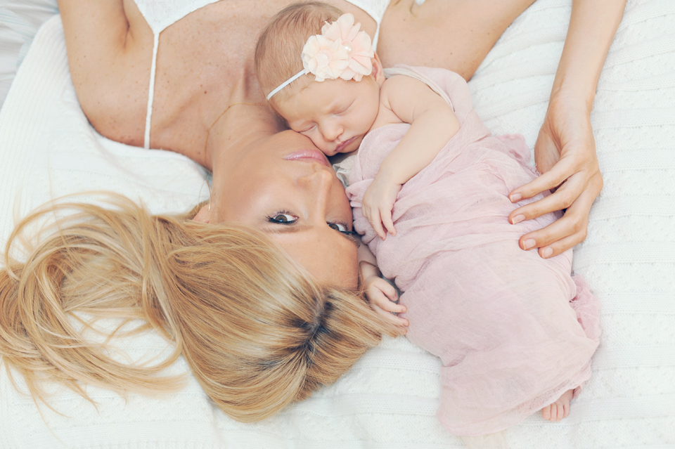 Mother and baby pose for Miami Newborn Photographer