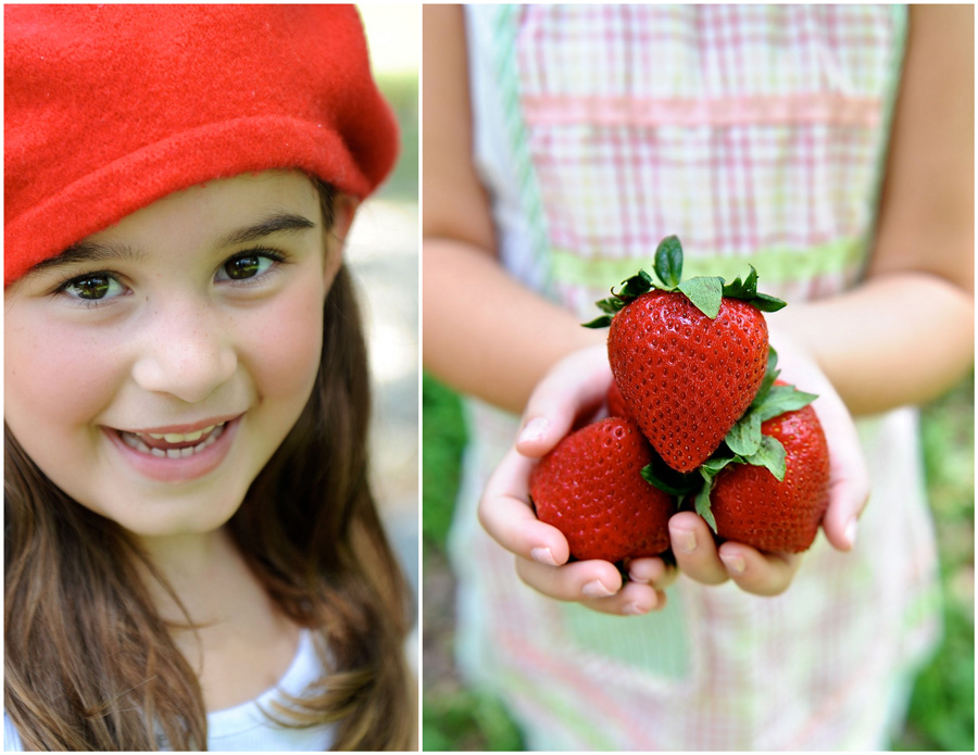 Girl holds a bright pile of strawberries for a miami child photography photo shoot.
