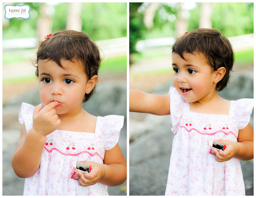Little girl eats raisins during her Child Photography session in Miami.