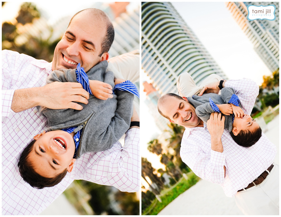 Father and son play on South Beach.