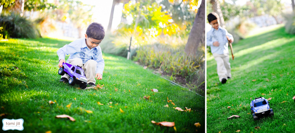 Kid plays with truck at Miami Park.