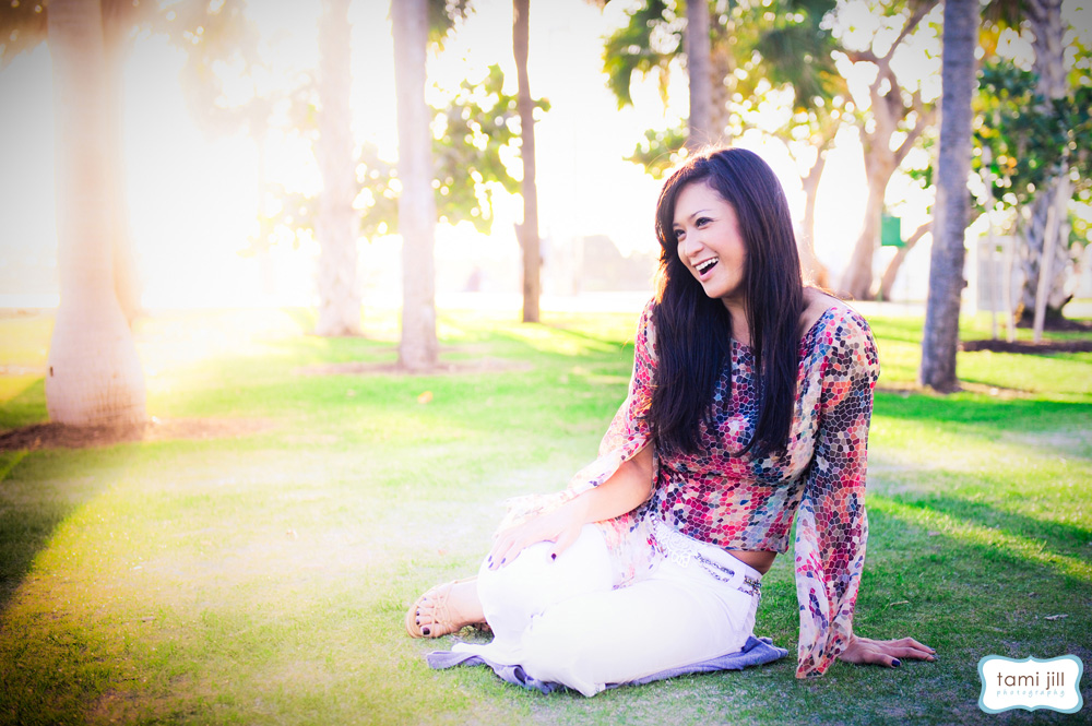 Beautiful woman relaxing at Miami Park.