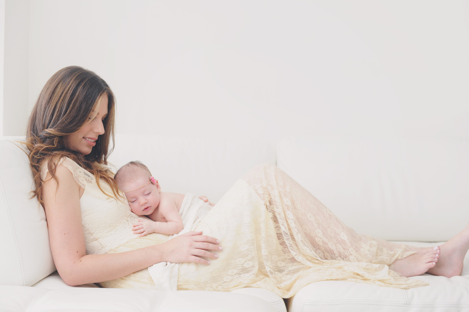 Mommy and baby during miami newborn photography session.